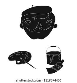 Painter and drawing black icons in set collection for design. Artistic accessories vector symbol stock web illustration.