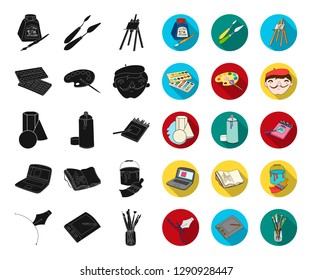 Painter and drawing black,flat icons in set collection for design. Artistic accessories vector symbol stock web illustration.