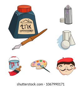Painter and drawing cartoon icons in set collection for design. Artistic accessories vector symbol stock web illustration.