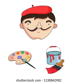 Painter and drawing cartoon icons in set collection for design. Artistic accessories vector symbol stock web illustration.