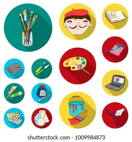 Painter and drawing flat icons in set collection for design. Artistic accessories vector symbol stock web illustration.