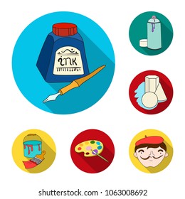Painter and drawing flat icons in set collection for design. Artistic accessories vector symbol stock web illustration.