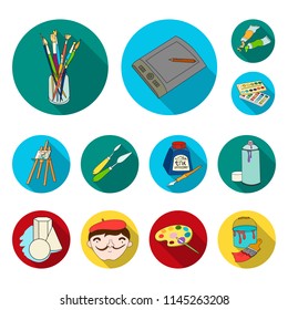 Painter and drawing flat icons in set collection for design. Artistic accessories vector symbol stock web illustration.