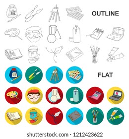 Painter and drawing flat icons in set collection for design. Artistic accessories vector symbol stock web illustration.