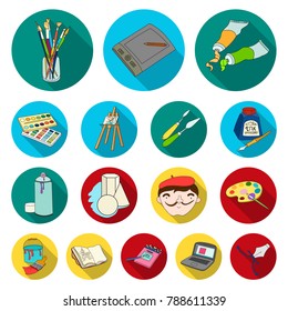 Painter and drawing flat icons in set collection for design. Artistic accessories vector symbol stock web illustration.