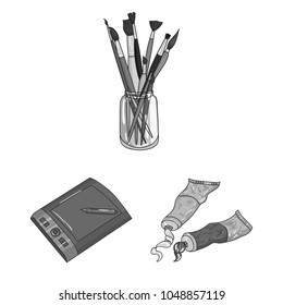 Painter and drawing monochrome icons in set collection for design. Artistic accessories vector symbol stock web illustration.