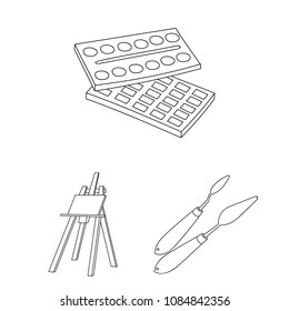 Painter and drawing outline icons in set collection for design. Artistic accessories vector symbol stock web illustration.