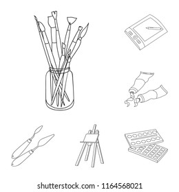 Painter and drawing outline icons in set collection for design. Artistic accessories vector symbol stock web illustration.