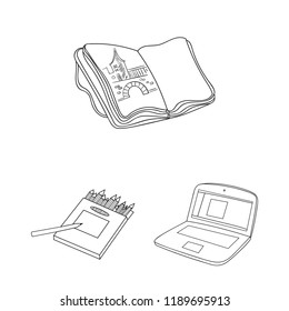 Painter and drawing outline icons in set collection for design. Artistic accessories vector symbol stock web illustration.