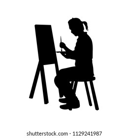 A painter is drawing silhouette vector