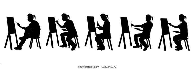 A painter is drawing silhouette vector set