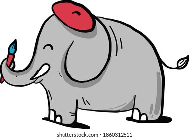 Maler Elefant, Illustration, Vektorgrafik auf weißem Hintergrund.