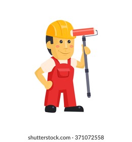 Painter flat vector characters with painting equipment 