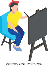 Painter Girl Drawing on Canvas in Her Workshop isometric Concept, Portrait artist lady Vector Icon Design, Spare time engagements Symbol, Additional pursuits Sign, Personal pastimes Stock Illustration