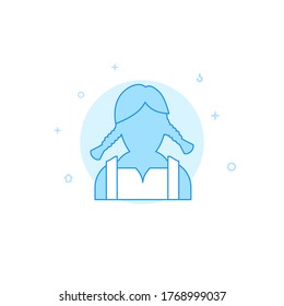 Icono vectorial de chica pintadora. Ilustración plana. Estilo de línea relleno. Diseño monocromo azul. Trazo editable. Ajustar el peso de la línea.