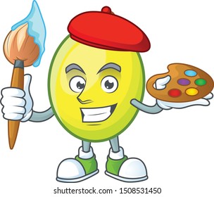 Painter gomortega fruit cartoon character mascot shape