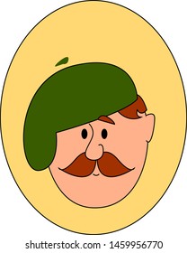 Painter with green hat, illustration, vector on white background.