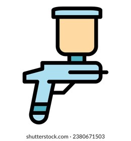 Vector de contorno de icono de pistola de pintador. Pulverizador de aire. Color del cuerpo automático plano