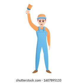 Painter guy raised brush icon. Cartoon of painter guy raised brush vector icon for web design isolated on white background
