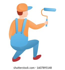 Painter guy working squatting icon. Cartoon of painter guy working squatting vector icon for web design isolated on white background