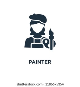 Painter icon. Black filled vector illustration. Painter symbol on white background. Can be used in web and mobile.