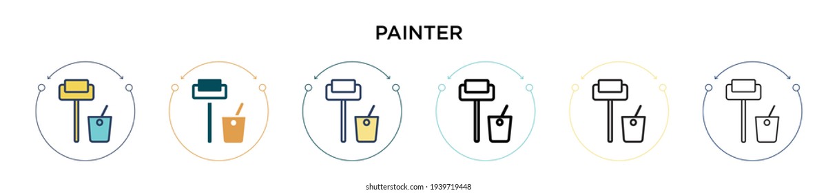 Painter icon in filled, thin line, outline and stroke style. Vector illustration of two colored and black painter vector icons designs can be used for mobile, ui, web