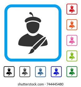 Painter icon. Flat gray iconic symbol in a blue rounded rectangle. Black, gray, green, blue, red, orange color additional versions of Painter vector. Designed for web and software user interface.