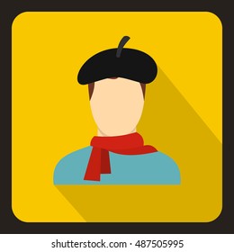 Painter icon in flat style with long shadow. Drawing and art symbol vector illustration