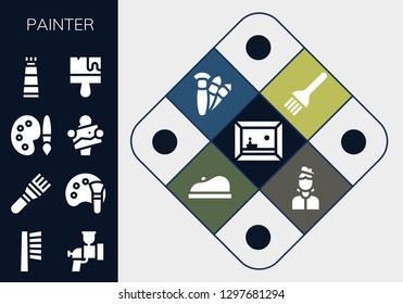  painter icon set. 13 filled painter icons. Simple modern icons about  - Painting, Brush, Airbrush, Color palette, Palette, Artist, Paint tube, Brushes, Beret