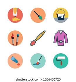 painter icon set. vector set about paint tube, paint roller, coat and paint brush icons set.