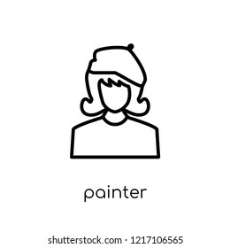 Painter icon. Trendy modern flat linear vector Painter icon on white background from thin line Professions collection, editable outline stroke vector illustration