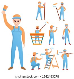 Painter icons set. Cartoon set of painter vector icons for web design