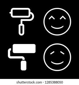 painter icons set with smiling happy face stroke, paint roller shape of the tool and smiling emoticon stroke vector set
