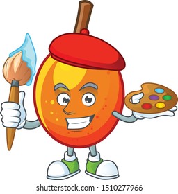 Painter jocote fruit with character cartoon mascot.