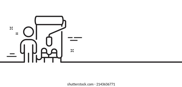 Painter Line Icon. Paint Brush Roller Sign. Professional Artist Symbol. Minimal Line Illustration Background. Painter Line Icon Pattern Banner. White Web Template Concept. Vector