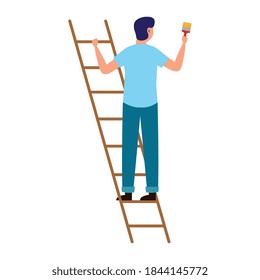 painter man with brush and ladder design of remodeling working and repairing theme Vector illustration