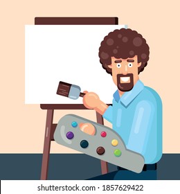 Painter Man at  Flat Design Styled Man Painter. Vector illustration of Cartoon Man Paint on the White Paper.
