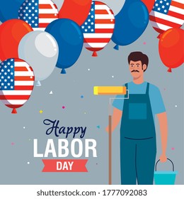 painter man with usa balloons design, Labor day holiday and patriotic theme Vector illustration
