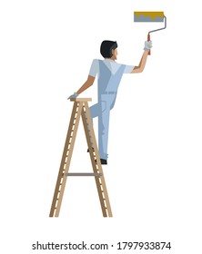 pintor trabajando en una escalera