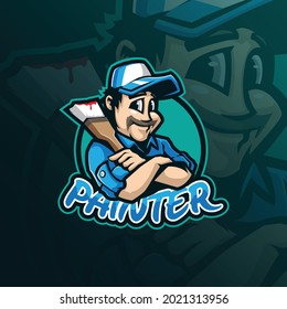 painter mascot logo design vector with modern illustration concept style for badge, emblem and t shirt printing. smart painter illustration.