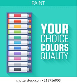 painter oil colors on tabler in flat style background icon design concept illustration
