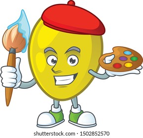 Painter olive cartoon mascot for ingredient herbal