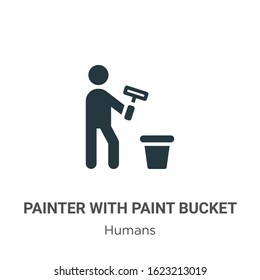 Painter with paint bucket glyph icon vector on white background. Flat vector painter with paint bucket icon symbol sign from modern humans collection for mobile concept and web apps design.