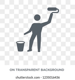 Painter with Paint Bucket icon. Trendy flat vector Painter with Paint Bucket icon on transparent background from People collection. 