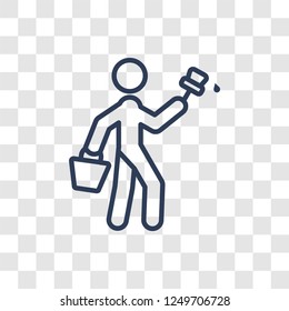 Painter with Paint Bucket icon. Trendy linear Painter with Paint Bucket logo concept on transparent background from People collection