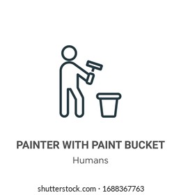 Painter with paint bucket outline vector icon. Thin line black painter with paint bucket icon, flat vector simple element illustration from editable humans concept isolated stroke on white background