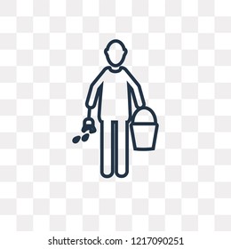 Painter with Paint Bucket vector outline icon isolated on transparent background, high quality linear Painter with Paint Bucket transparency concept can be used web and mobile