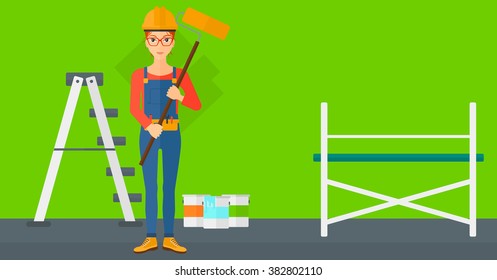 Painter with paint roller.