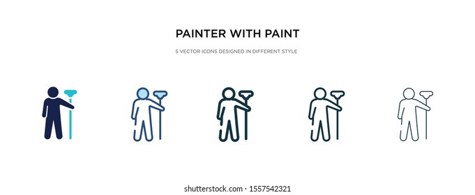 painter with paint roller icon in different style vector illustration. two colored and black painter with paint roller vector icons designed in filled, outline, line and stroke style can be used for