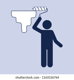Painter with paint roller icon. Vector illustration
